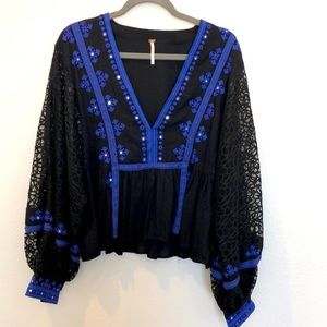 EUC Free People deep V neck black top